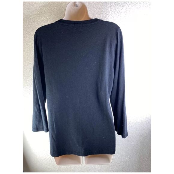 J. Crew XL Embroidered Raglan Top Black White Embroidered Florals 100% Cotton - Picture 5 of 11